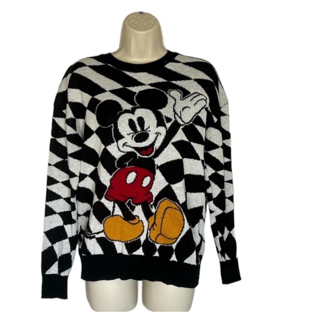 Disney White and Black Mickey Mouse Crew Neck Sweater Sz S